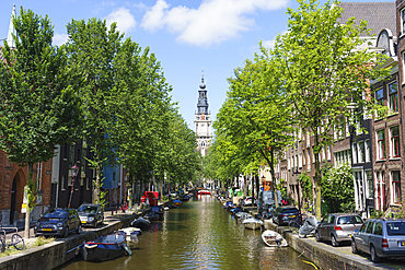 Zuiderkerk church and canal, Amsterdam, North Holland, The Netherlands, Europe