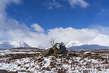 Snow capped Black Mount and Rannoch Moor, Argyll and Bute, Scotland, United Kingdom, Europe