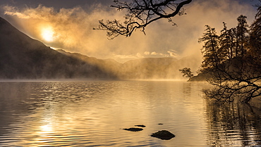 Dawn light and clearing mist over Glenridding and Ullswater, Lake District National Park, UNESCO World Heritage Site, Cumbria, England, United Kingdom, Europe