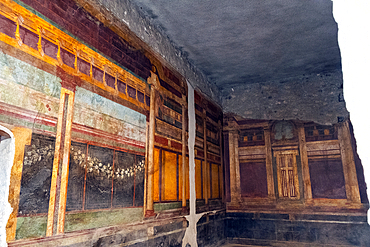 Wall murals in the archeological ruins of Pompeii. A UNESCO World Heritage site. Italy, Europe.