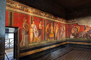 Wall murals in the archeological ruins of Pompeii. A UNESCO World Heritage site. Italy, Europe.