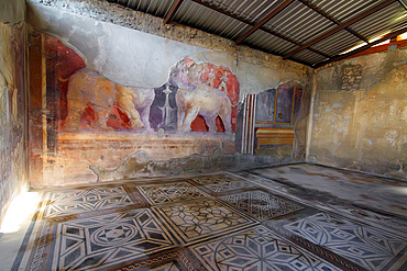 Wall murals in the archeological ruins of Pompeii. A UNESCO World Heritage site. Italy, Europe.