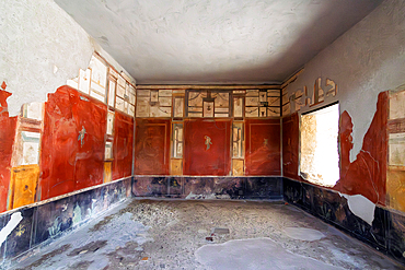 Wall murals in the archeological ruins of Pompeii. A UNESCO World Heritage site. Italy, Europe.