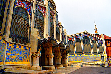 Valencia Central Market exterior, styled in Art Nouveau, opened in 1928, one of the largest markets in Europe, Valencia, Spain, Europe