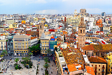 Aerial view of Valencia from the bell tower of St. Mary's Cathedral, Valencia, Spain, Europe