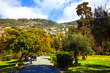 A park in Nervi, a former fishing village on the Riviera di Levante, now a seaside resort, Nervi, Liguria, Italy, Europe