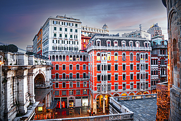 A view of the city at dusk, Genoa, Liguria, Italy, Europe