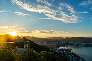 The sun sets over a new home atop Mount Victoria in Wellington, North Island, New Zealand, Pacific