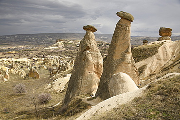 Three Beauties Fairy Chimneys, UNESCO World Heritage Site, Cappadocia, Nevsehir, Anatolia, Turkey, Asia Minor, Asia