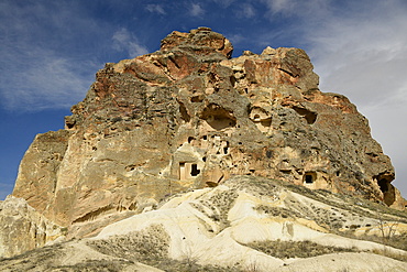 Ancient rock cut settlement, Cappadocia, Anatolia, Turkey, Asia Minor, Asia