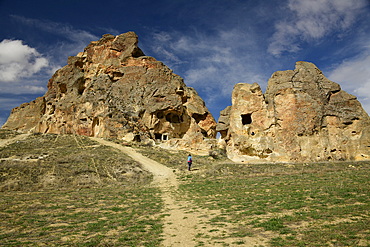 Ancient rock cut settlement, Cappadocia, Anatolia, Turkey, Asia Minor, Asia