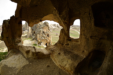 Ancient rock cut settlement, Cappadocia, Anatolia, Turkey, Asia Minor, Asia