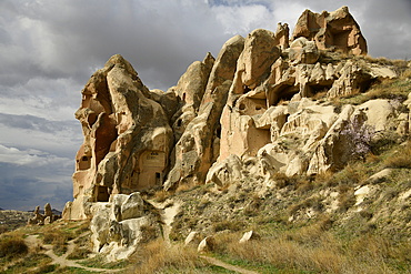 Rock formations and cave houses in Goreme, Cappadocia, Anatolia, Turkey, Asia Minor, Asia