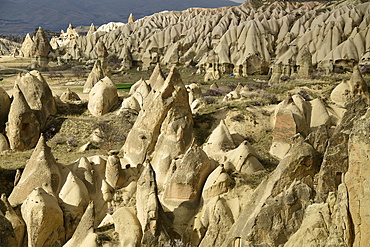 Rock formations and cave houses in Goreme, Cappadocia, Anatolia, Turkey, Asia Minor, Asia