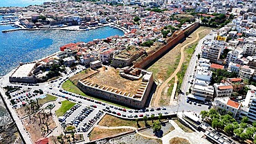 Aerial view of the Venetian port of Chania, Fort San Salvador, Crete, Greek Islands, Greece, Europe