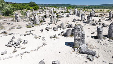 Aerial view of Pobiti Kamani (Stone Forest), 50 mln year old rock formation, Bulgaria