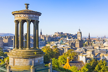 City centre skyline, Dugald Stewart Monument, Edinburgh, Scotland, United Kingdom, Europe