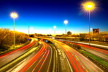 M8 motorway trail lights, Glasgow, Scotland, United Kingdom, Europe