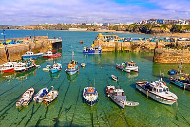 Small fishing boats, Newquay Harbour, Newquay, Cornwall, England, United Kingdom, Europe