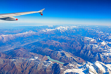 Airplane wing, Swiss Alps, Switzerland, Europe