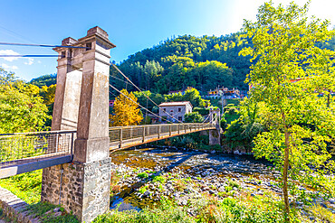 La Passerella, suspension footbridge, Bagni di Lucca, Tuscany, Italy, Europe