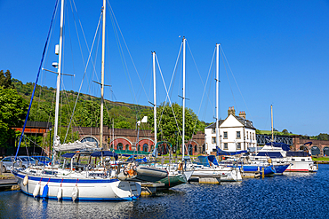 Bowling harbour, Lower Basin, Forth and Clyde Canal, Bowling, West Dunbartonshire, Scotland, United Kingdom, Europe