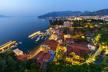 Panoramic dusk view of Sorrento, Bay of Naples, Campania, Italy, Mediterranean, Europe