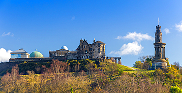 Calton Hill, National Monument, City Observatory, Dugald Stewart Monument, Edinburgh, Scotland, United Kingdom, Europe