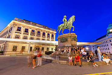 Equestrian statue of Archduke Albrecht, Albertina Museum, night shot, Vienna, Austria, Europe