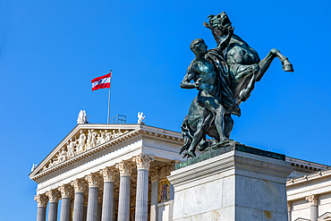 Equestrian statue, Austrian Parliament, Vienna, Austria, Europe