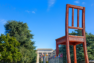 Broken Chair, Memorial to the Victims of Landmines, United Nations Office, Place des Nations, Geneva, Switzerland, Europe