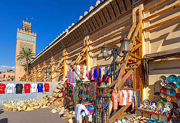 The minaret, Kasbah Mosque, El-Mansour Mosque, UNESCO World Heritage site, tourist gifts, structural support, Marrakesh, (Marrakech), Morocco, North Africa, Africa