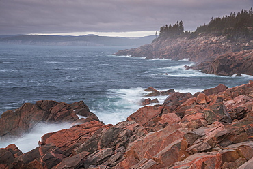 Waves crashing on rocks, Green Cove Look Off, Lackies Head, Cape Breton National Park, Nova Scotia, Canada, North America