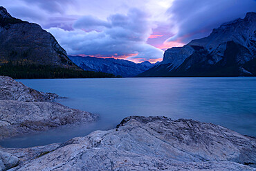 Storm over Mount Inglismaldie and Lake Minnewanka at sunrise, Banff National Park, UNESCO World Heritage Site, Alberta, Canadian Rockies, Canada, North America