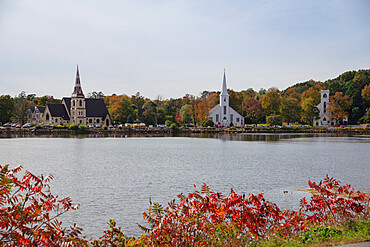 Three Churches at Mahone Bay in Autumn, Nova Scotia, Canada, North America