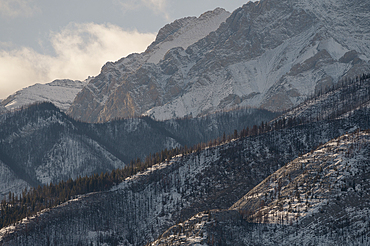 Snow-covered mountains and evening light, Jasper National Park, UNESCO World Heritage Site, Alberta, Canadian Rockies, Canada, North America