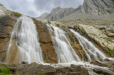 Alpine waterfall along the Ptarmigan Cirque Trail in summer, Mount Arethusa, Kananaskis Country, Alberta, Canadian Rockies