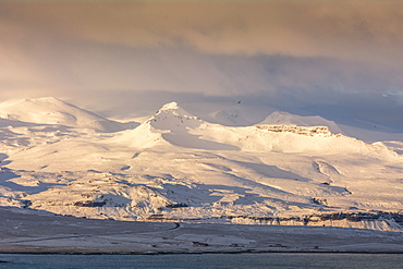 Snow covered mountain peaks on the Snaefellsness Peninsula, Iceland, Polar Regions