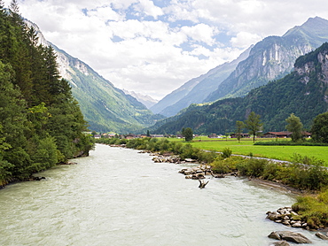 Mountain river and valley near Engelberg, Swiss Alps, Switzerland, Europe