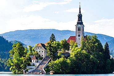 The Pilgrimage Church of the Assumption of Mary (Our Lady of the Lake), located on an island in Lake Bled, Slovenia, Europe