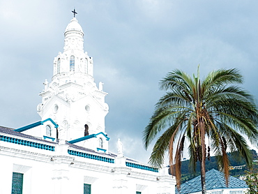 Spire of Quito's Cathedral in Plaza Grande, Quito, Ecuador, South America