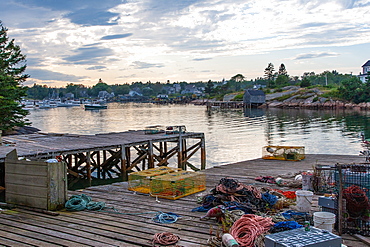 Lobster traps on a dock, Maine, New England, United States of America, North America