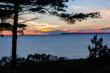 Sunset and South Manatou Island, Sleeping Bear Dunes National Park, Glen Arbor, Michigan, United States of America, North America