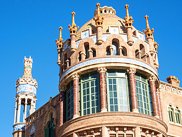 Building detail, Hospital de la Santa Creu i de Sant Pau, the art nouveau former hospital of Barcelona, Barcelona, Catalonia, Spain, Europe