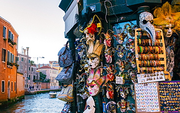 Typical Venetian masks for sale in Venice, Veneto, Italy, Europe