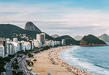 Sugarloaf Mountain with Copacabana Beach in Rio de Janeiro, UNESCO World Heritage Site, Brazil, South America