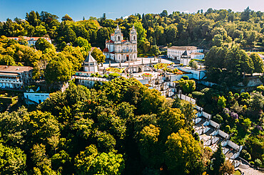 Aerial view of Bom Jesus Church, UNESCO World Heritage Site, Braga, Minho, Portugal, Europe