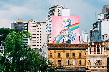 View of a large mural in Sao Paulo, Brazil, South America