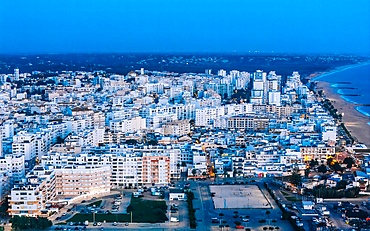 Aerial drone view of Quarteira, Algarve with a population of aproximately 16,000