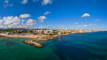 Aerial drone panoramic view of Tamariz beach in Estoril, Lisbon Region, Portugal